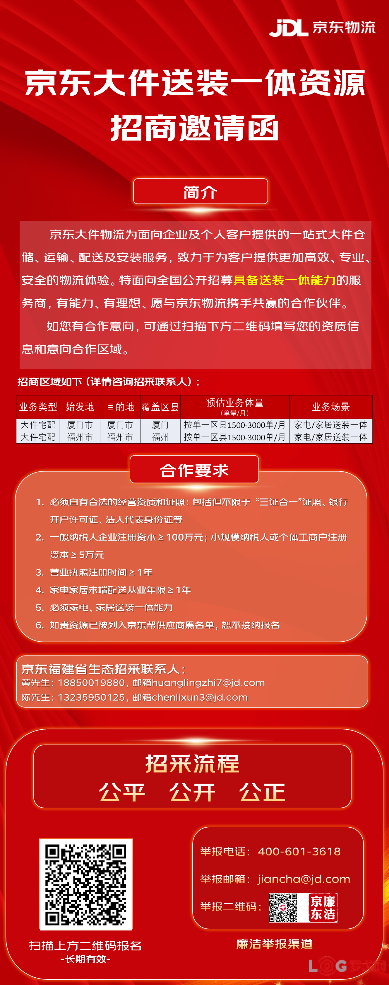 25年8月福建省京东大件物流送装一体资源招商邀请函