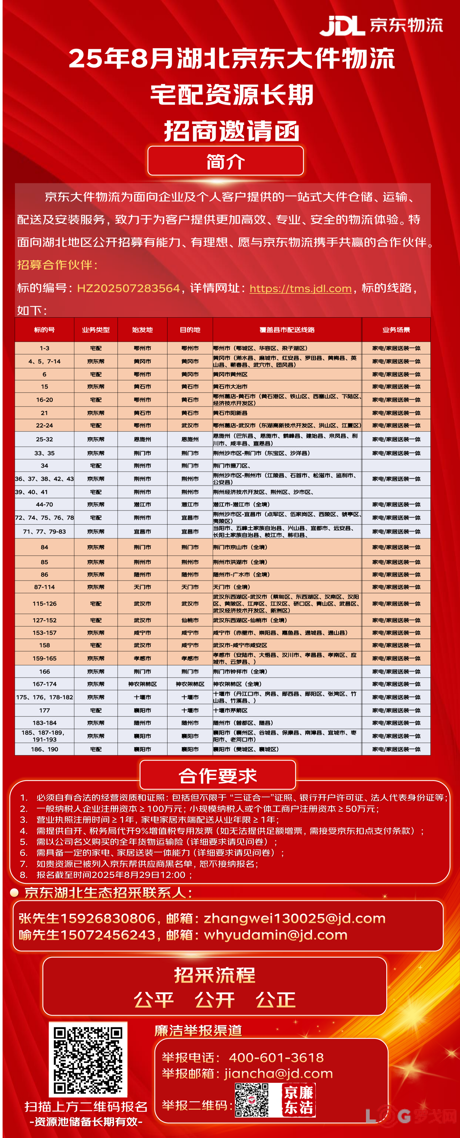 8月湖北京东大件物流宅配资源长期招商邀请函