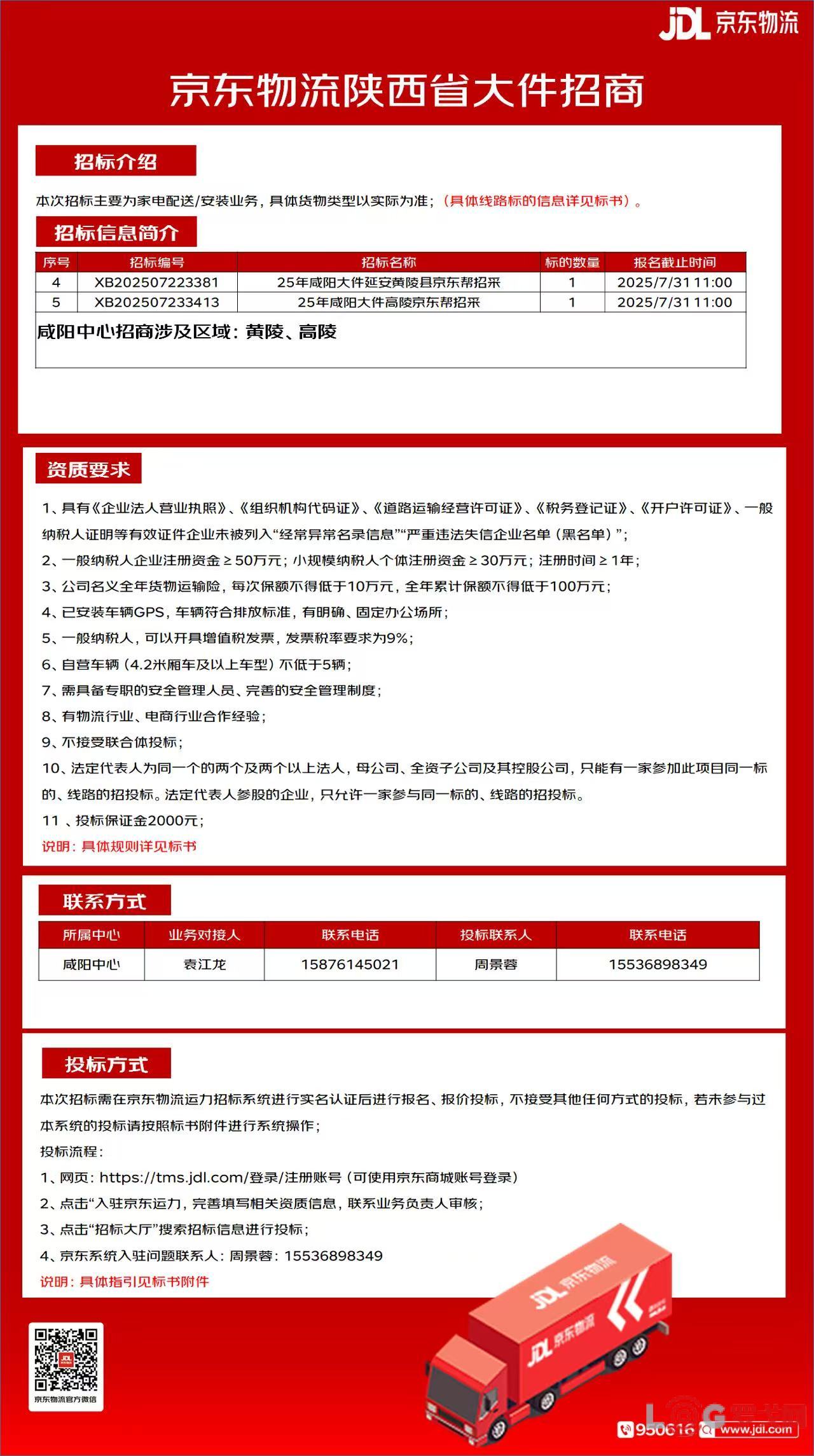 25年咸阳大件黄陵京东帮招采&高陵京东帮招采